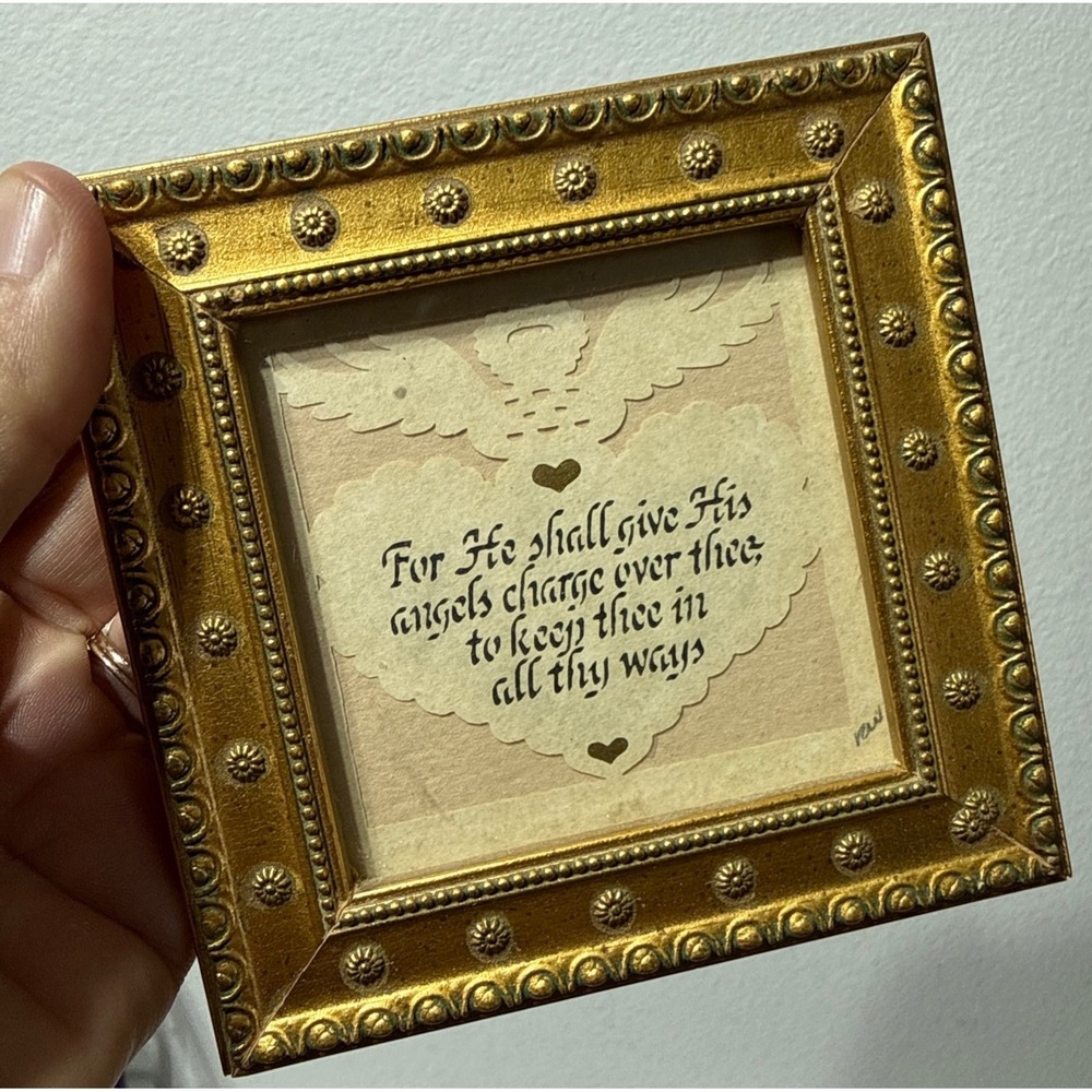 Designs With Scissors Scherenschnitte Angel Psalm 91:11 Gold Framed Art 1996